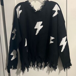 White Birch Black Sweater with White Bolt Pattern